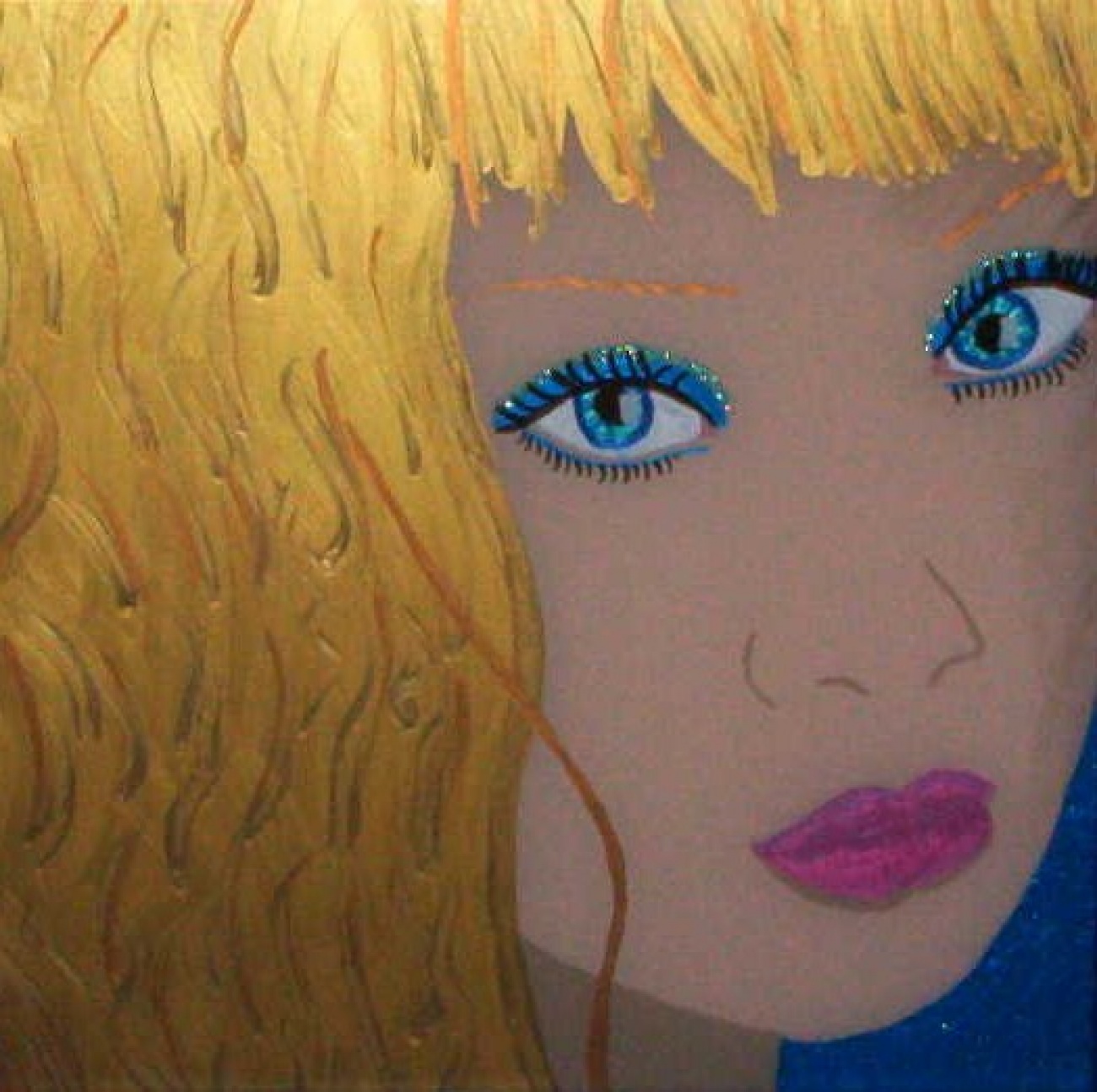 Blond girl on electric blue