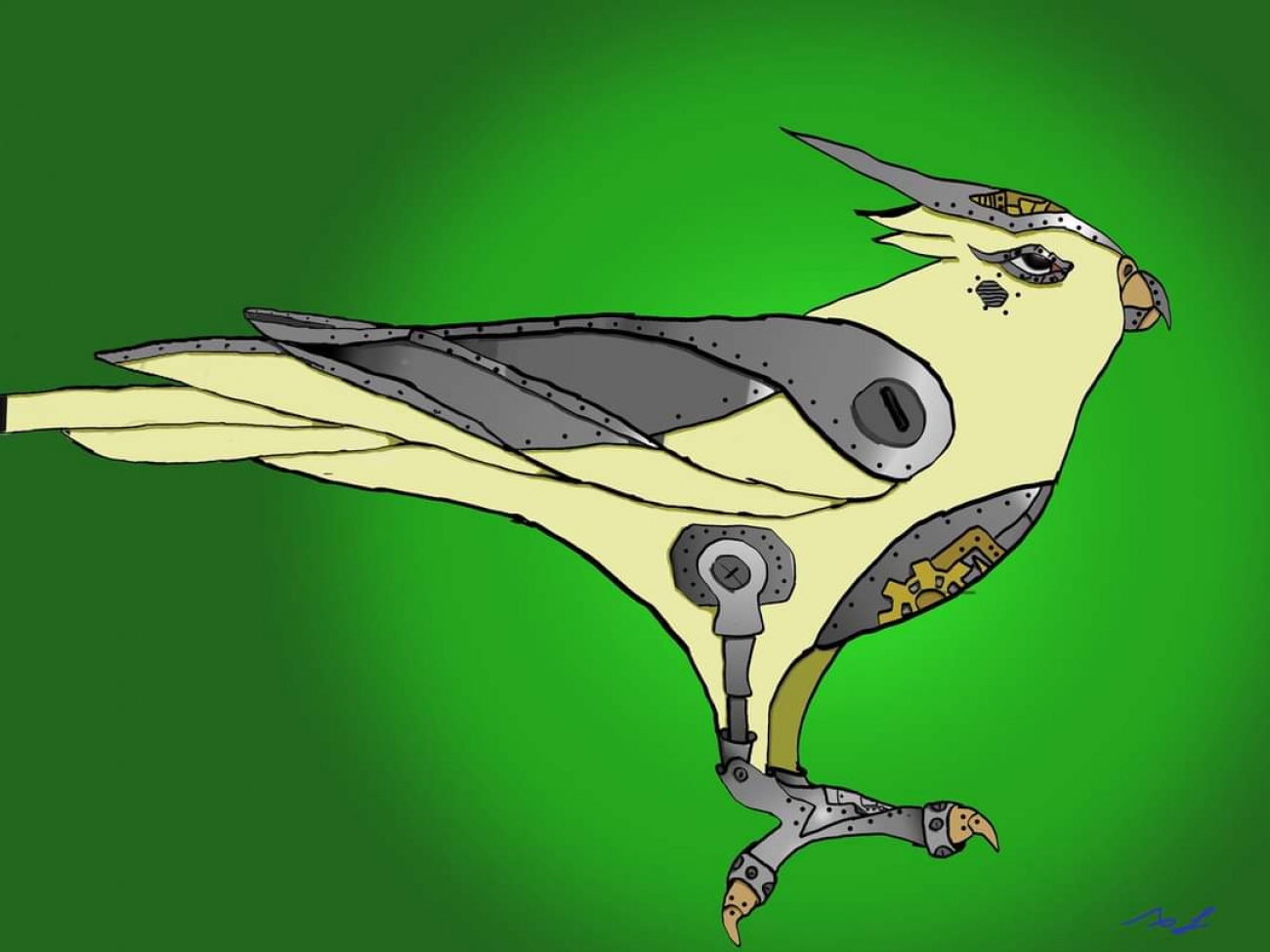 Drawing of a mechanical bird