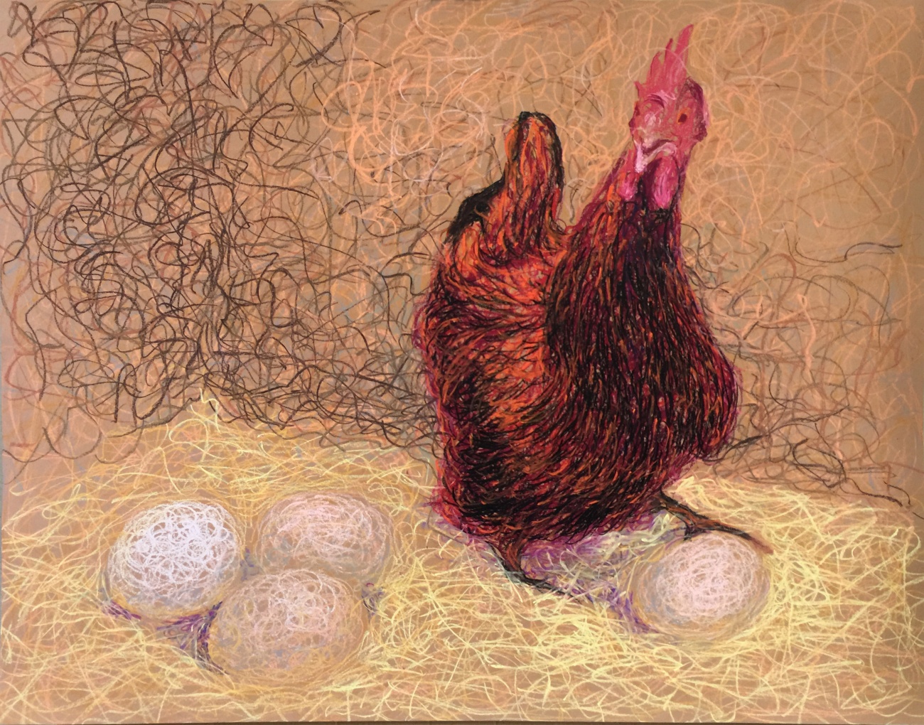 Hen. 2018. Pastels on paper, 65 x 50 cm