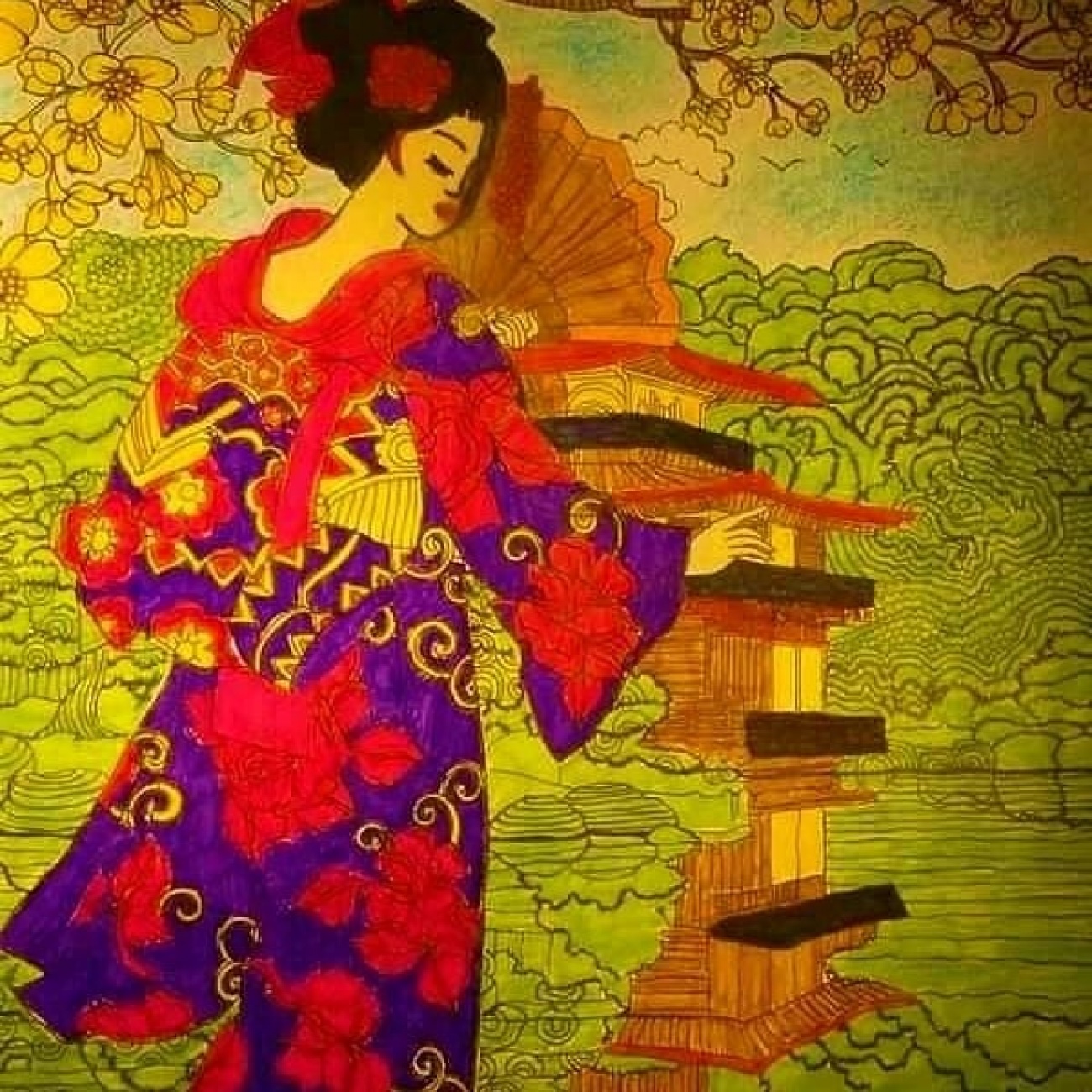 Mon coloriage de la femme japonaise