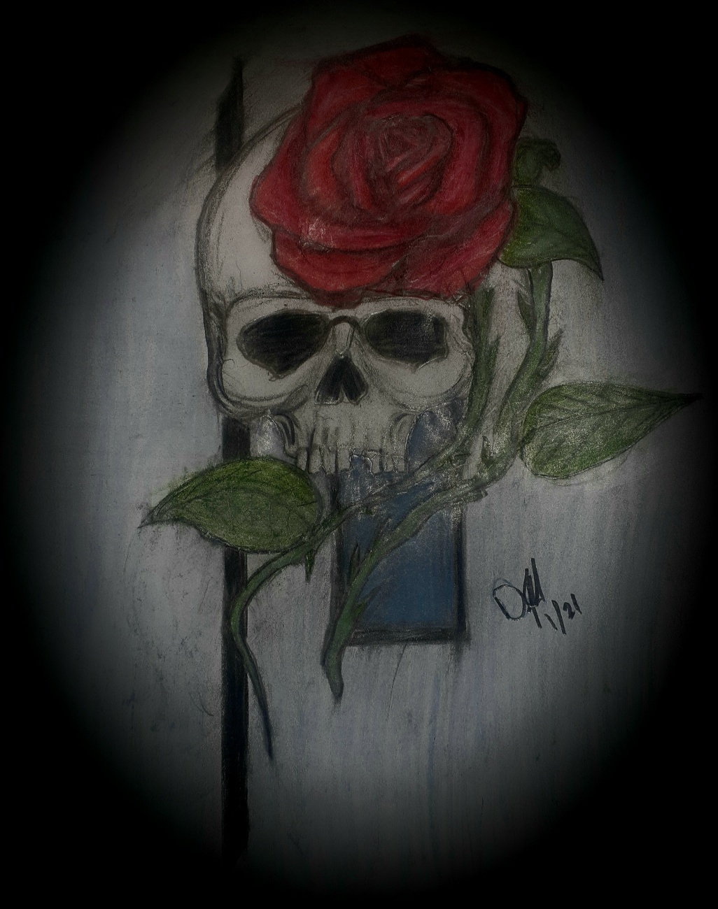 Skull and rose