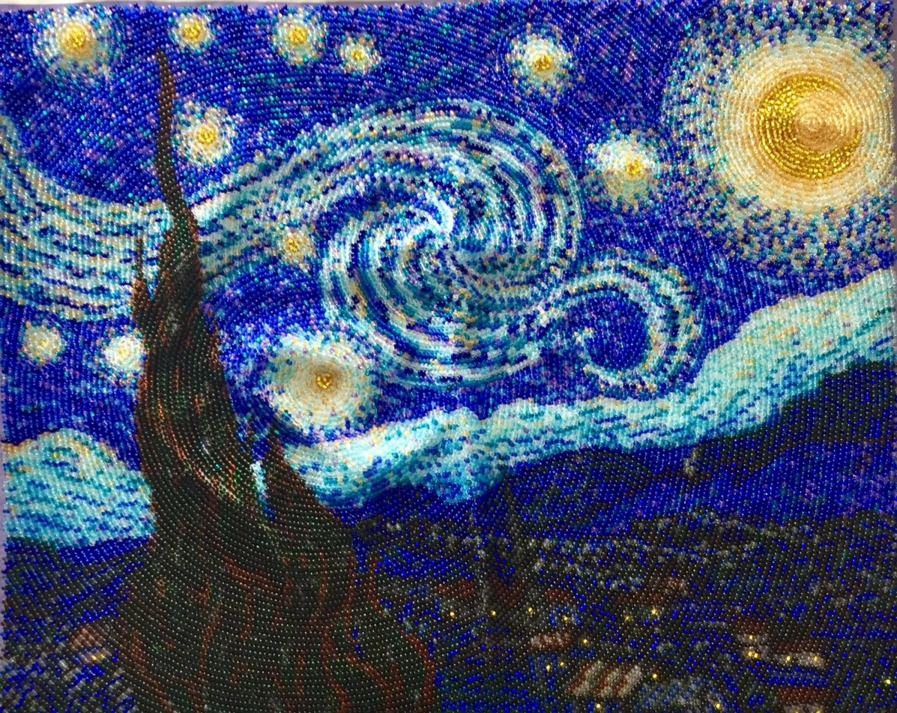 Starry night. picture embroidered wit...